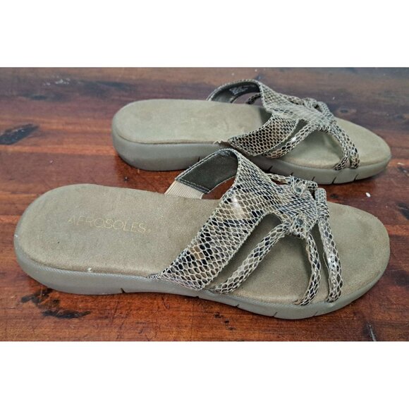 Aerosoles Slip On Sandals Reptile Print Comfort Slides Brown 8.5 M Women's - Picture 1 of 7